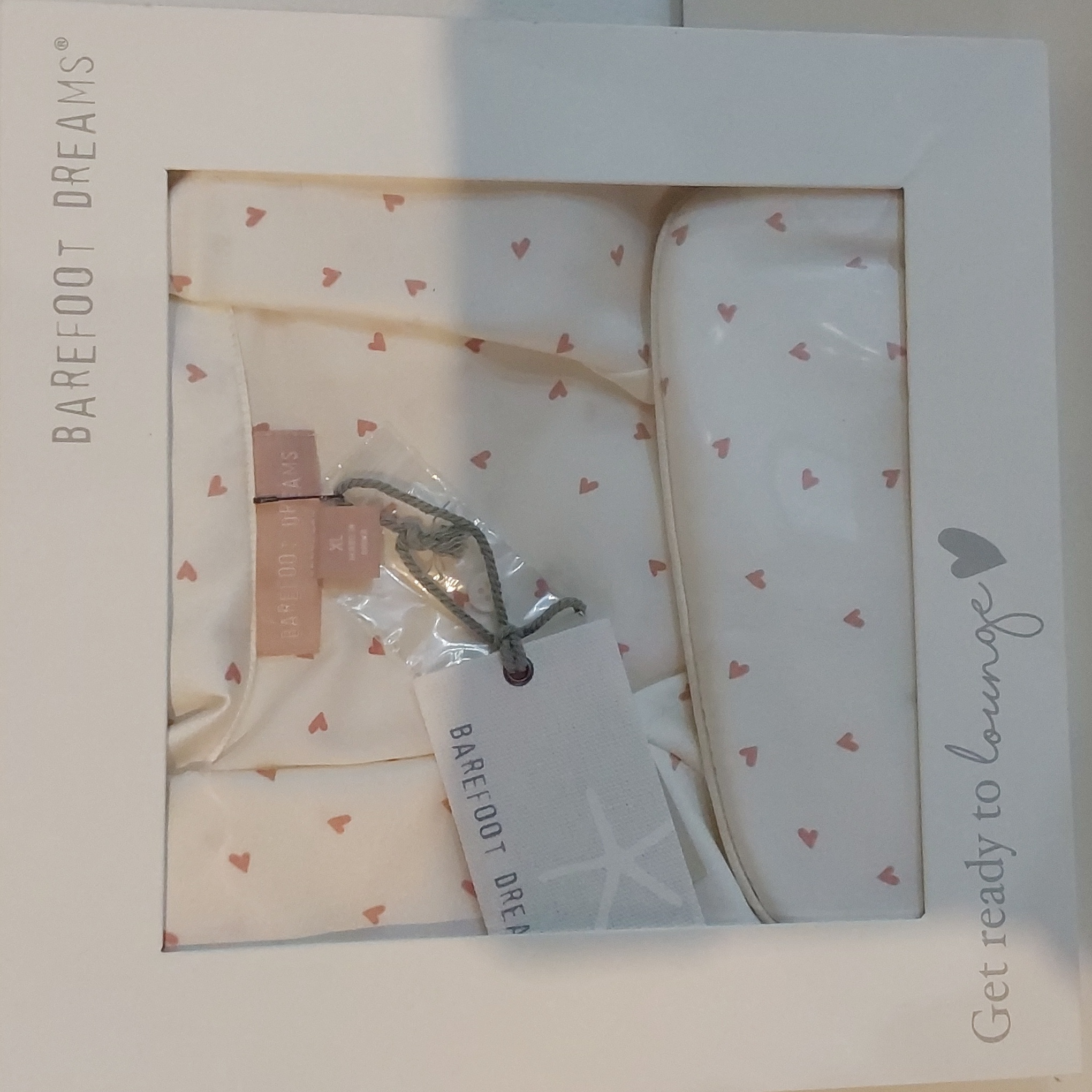 Barefoot Dreams Soft Satin Rose Mist Silky Pink Heart Pajama Set Sexy New! Sz.Xl
